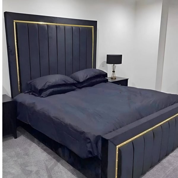 black panel gold line luxury bed